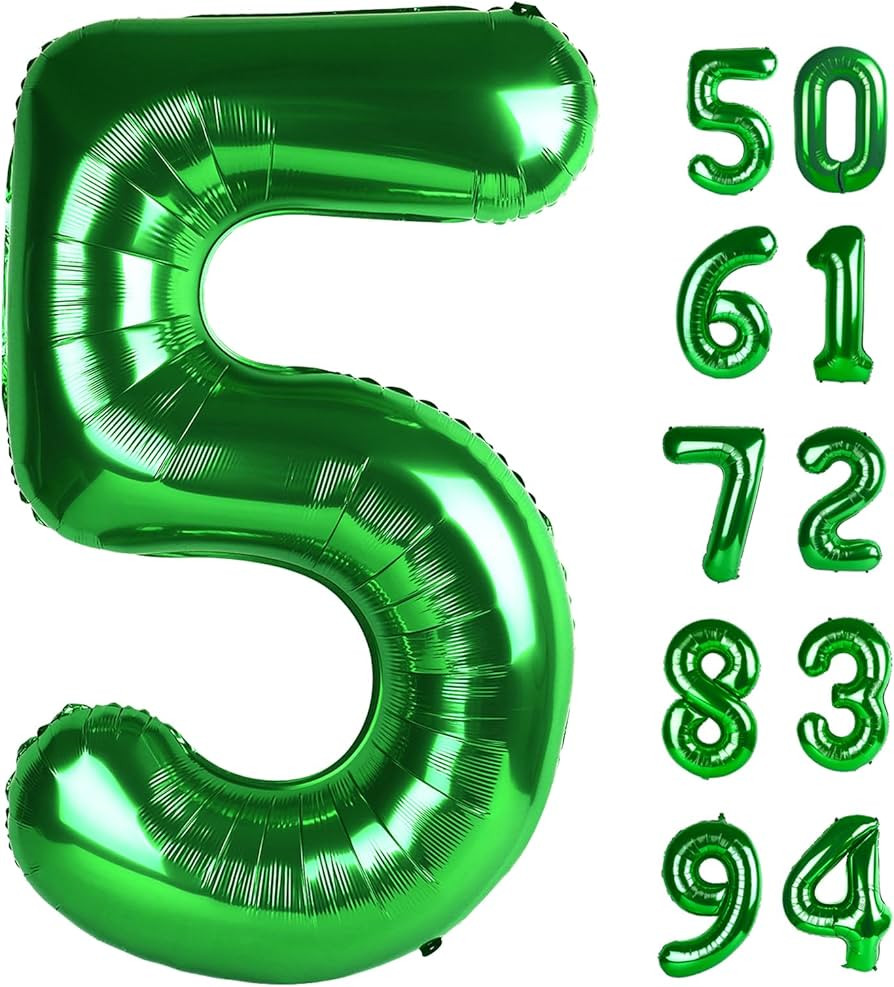 Green 5 Balloon, Number Balloons 40 Inch, 5th Birthday Balloon Decorations, Green Party Supplies,... | Amazon (US)
