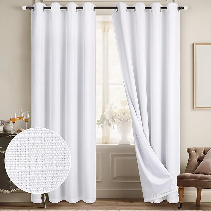 Diraysid 100% Blackout White Curtains Linen Curtains for Bedroom Grommet Thermal Insulated Room D... | Amazon (US)