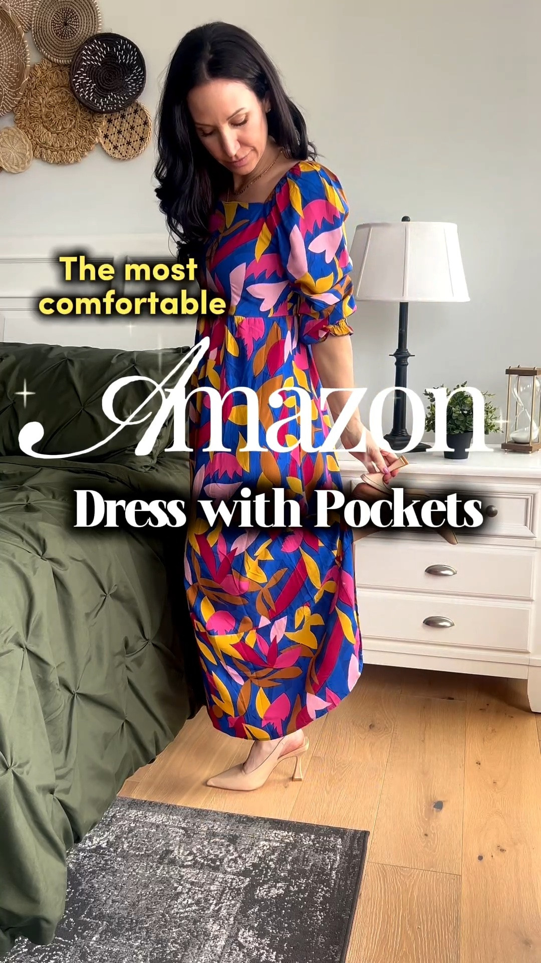 Nothing makes a dress better than pockets. This light weight, colorful  dress is perfect for a breezy garden party or indoor shower where the air condition is pumping. This is a size small and fits true to size. #gardenparty #dress #amazonfinds #whattoweartoashowet