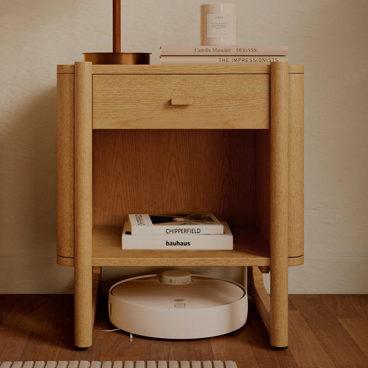 Apollo Mid Century Modern Solid Wood Nightstand with U-shape Sled Base & Spacious Open Shelf | Wayfair North America