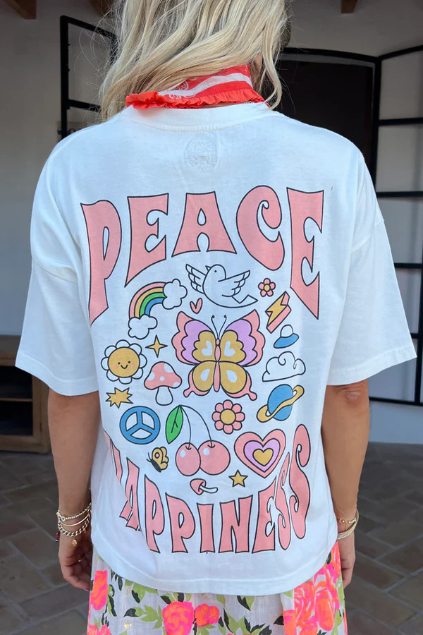 White Peace And Happiness T-Shirt | Never Fully Dressed US