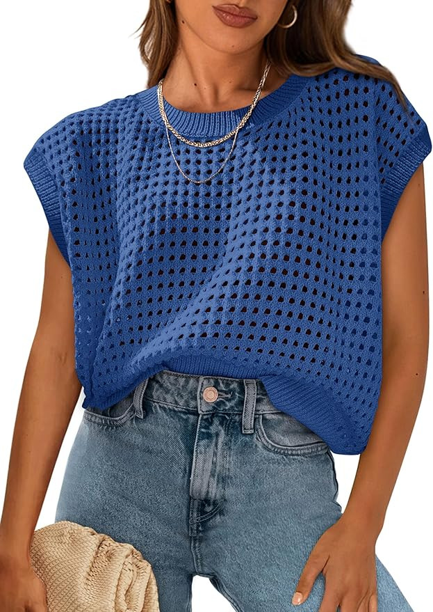 PRETTYGARDEN Womens Spring Tops 2026 Summer Shirts Crochet Cap Sleeve Sweater Pullover Cute Beach... | Amazon (US)