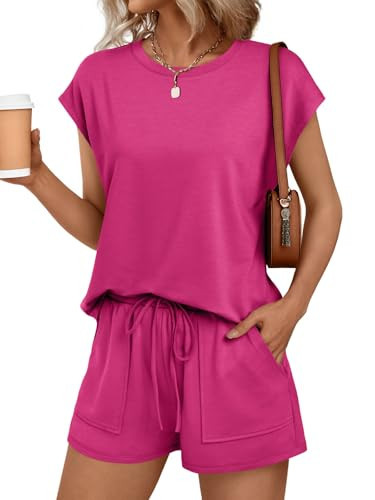 AUTOMET Womens Lounge Two 2 piece Sets Summer Spring Cruise Outfits 2026 Matching Beach Vacation Clothes Travel Sweatsuits Sweat Casual Romper Shorts Fashion Trendy Clothing Loungewear HotPink 2XL | Amazon (US)