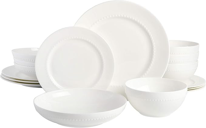 Gibson Elite Embossed Bone China Double Bowl Dinnerware Set, Service for 4 (16pcs), White | Amazon (US)