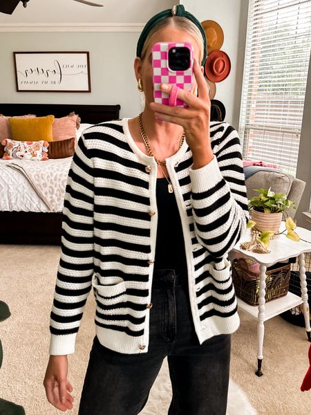 Striped viral cardigan 
A total Chanel lookalike and so many ways to style
Fits tts and wearing a small🖤

#LTKsalealert #LTKfindsunder50 #LTKstyletip