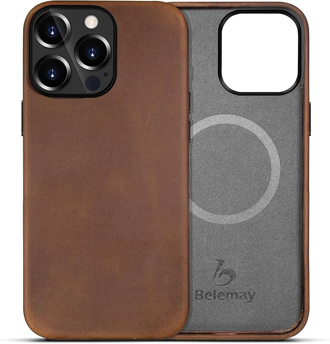 Belemay for iPhone 12 & 12 Pro Leather Case - Magsafe - Top Grain Vintage Crazy Horse Leather - M... | Amazon (US)