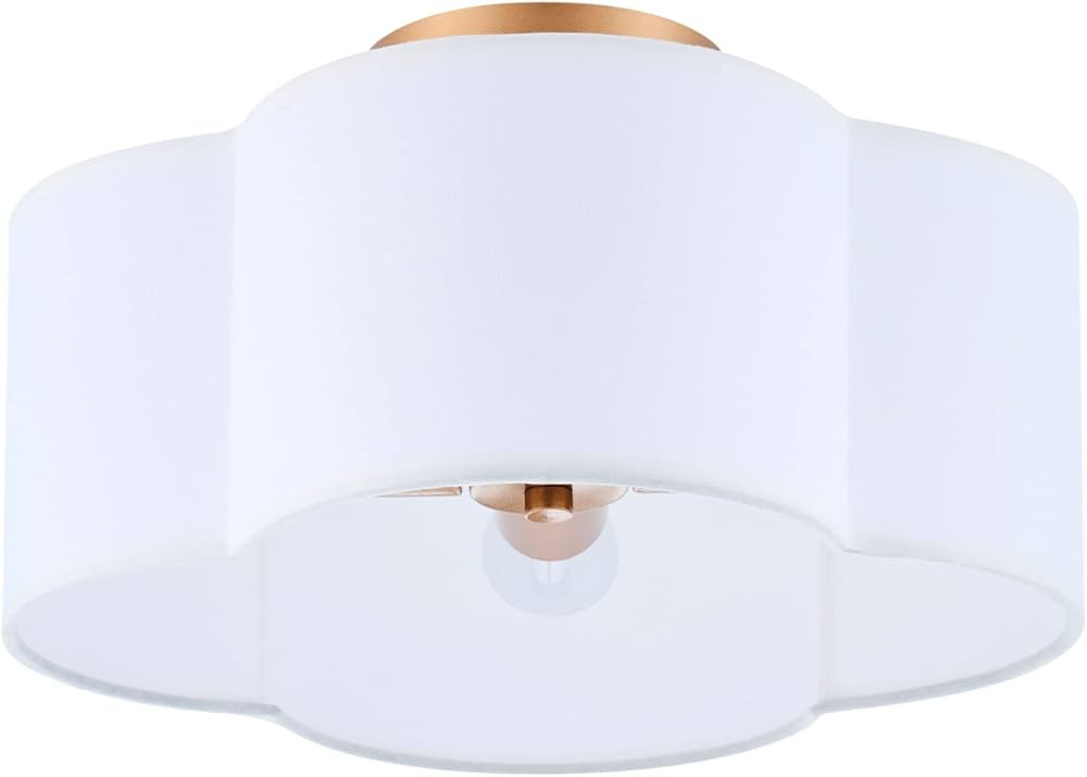 VONLUCE Semi Flush Mount Ceiling Light with White Fabric Shade, Gold Drum Light Fixture with 4 Li... | Amazon (US)