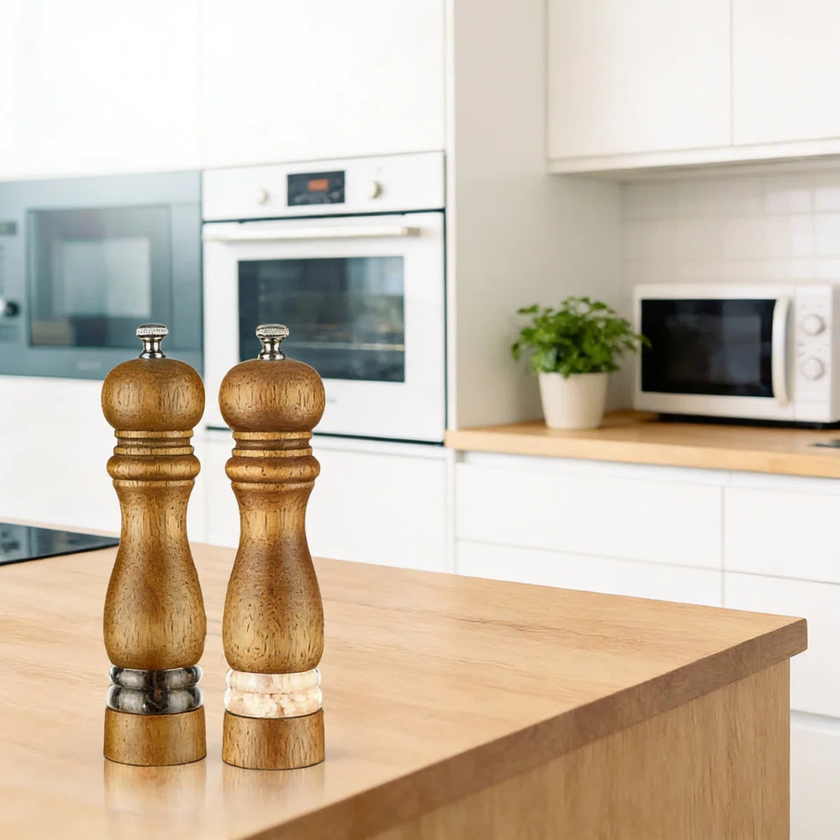 Premium 8-Inch Wooden Salt And Pepper Grinder Set With Adjustable Ceramic Core, Refillable Design... | Wayfair North America