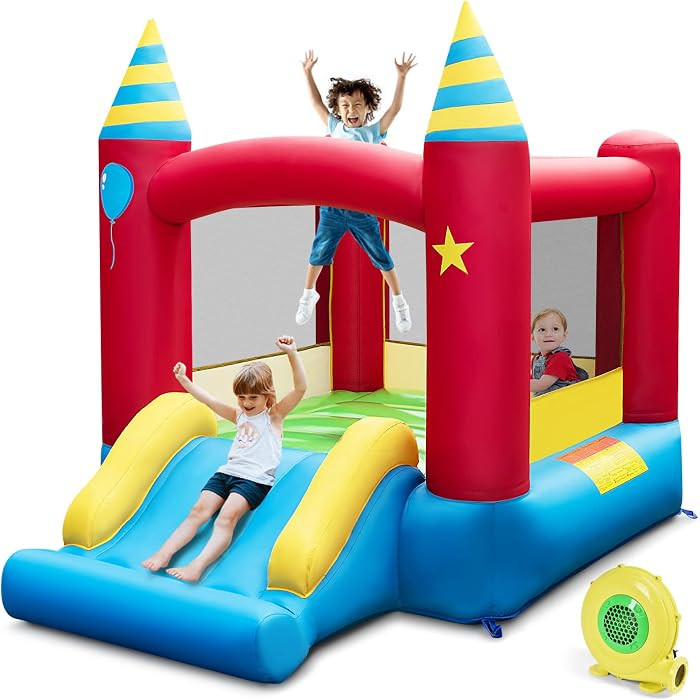 HONEY JOY Inflatable Bounce House, Jumping Castle with Slide, Oxford Carrying Bag, Basketball Rim... | Amazon (US)