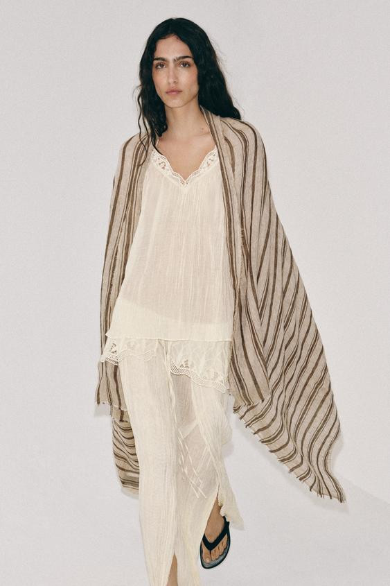 100% LINEN STRIPED SCARF | Zara UK