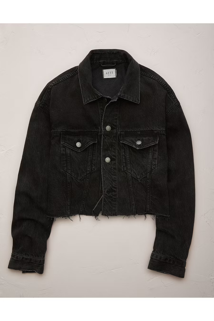 AE77 Premium Cropped Denim Jacket NULL Black Wash XS | American Eagle Outfitters (US & CA)
