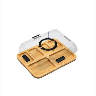 14.5 in. Travel Portable Charcuterie Box Bamboo Cheese Board with Clear Lid for Picnics and Entertaining | The Home Depot