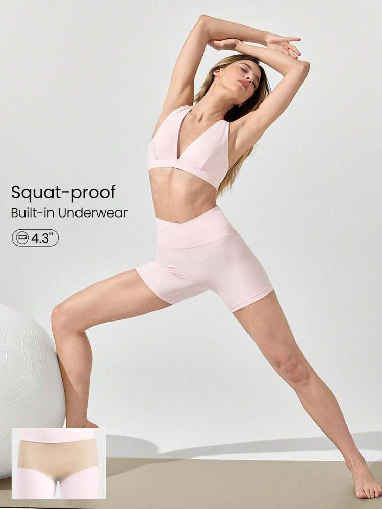 GLOWMODE Short Deportivo Cruzado Con Efecto Antideslizante "FeatherFit™" De 4.3", Con Pantalón Corto Incorporado Sin Costuras Para Yoga De Bajo Impacto Y Uso Diario En El Gimnasio | SHEIN