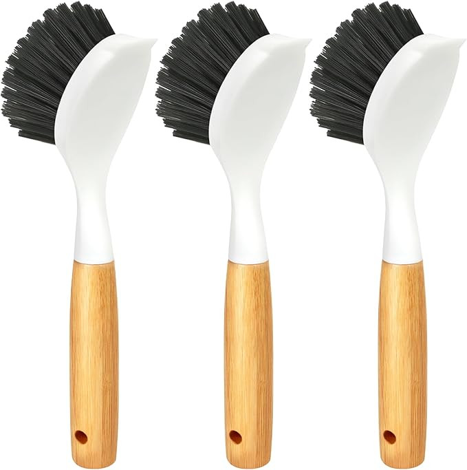 Holikme 3 Pack Cast Iron Brush and Scraper with Bamboo Handle – Skillet Scrubber with Tough Nyl... | Amazon (US)