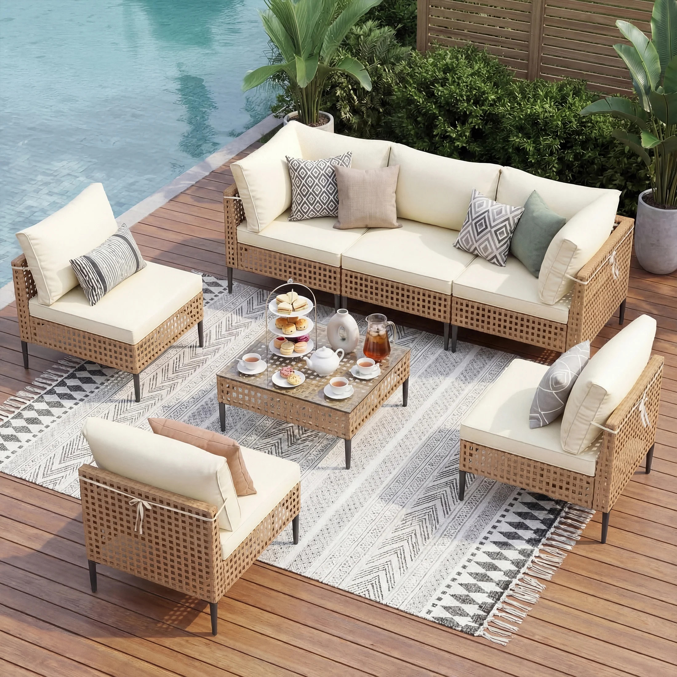 UDPATIO 7 Piece Wicker Patio Furniture Set, Outdoor Conversation Set， Sectional Sofa with Glass... | Walmart (US)