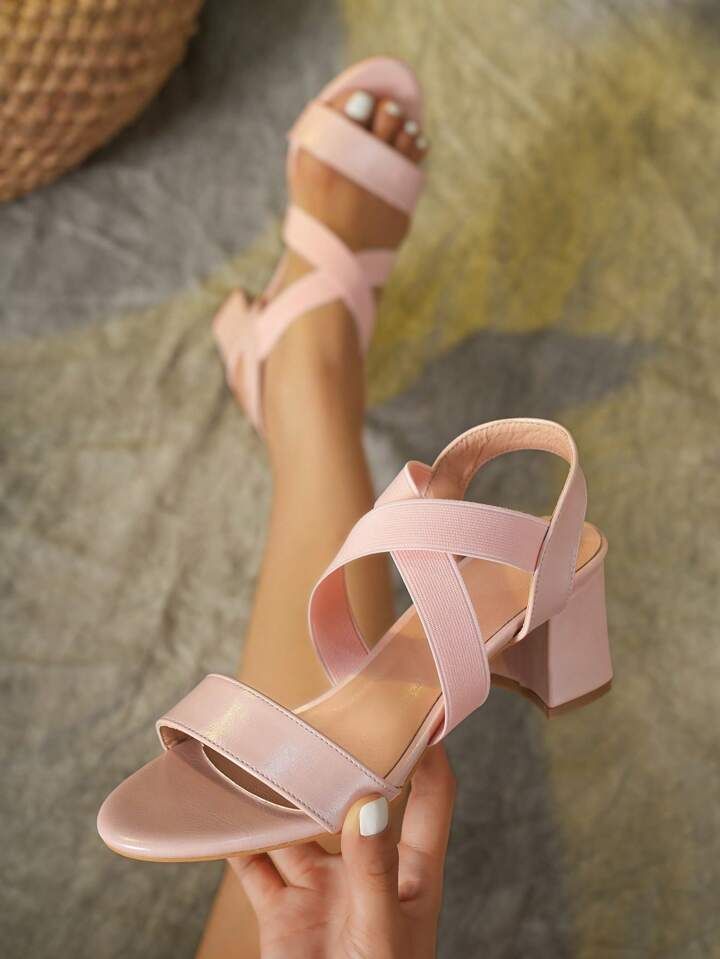 2024 New Summer Women High Heel Sandals Vintage Round Toe Chunky Heels With Ankle Strap Cross Str... | SHEIN