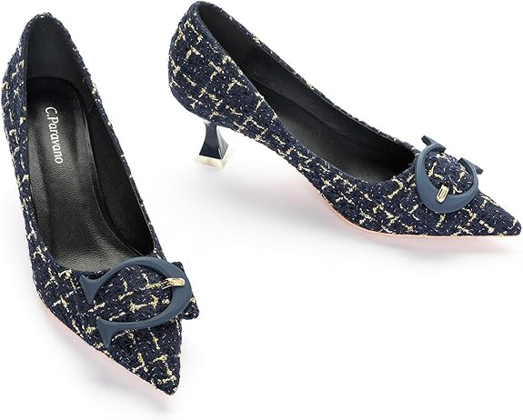 C.Paravano Women's Pumps | Navy Low Heels for Women | Kitten Heels for Women | Womens Designer Pu... | Amazon (US)