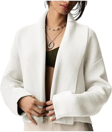 Womens Cropped Cardigan Sweater Chunky Knit Jacket Open Front Long Sleeve Elegant Cardigans Chunk... | Amazon (US)