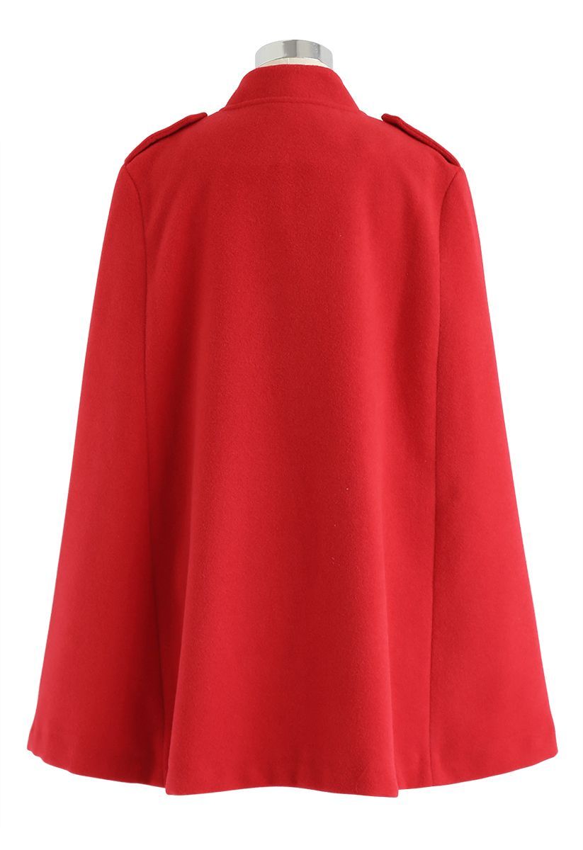Double-Breasted Cape Coat in Red | Chicwish