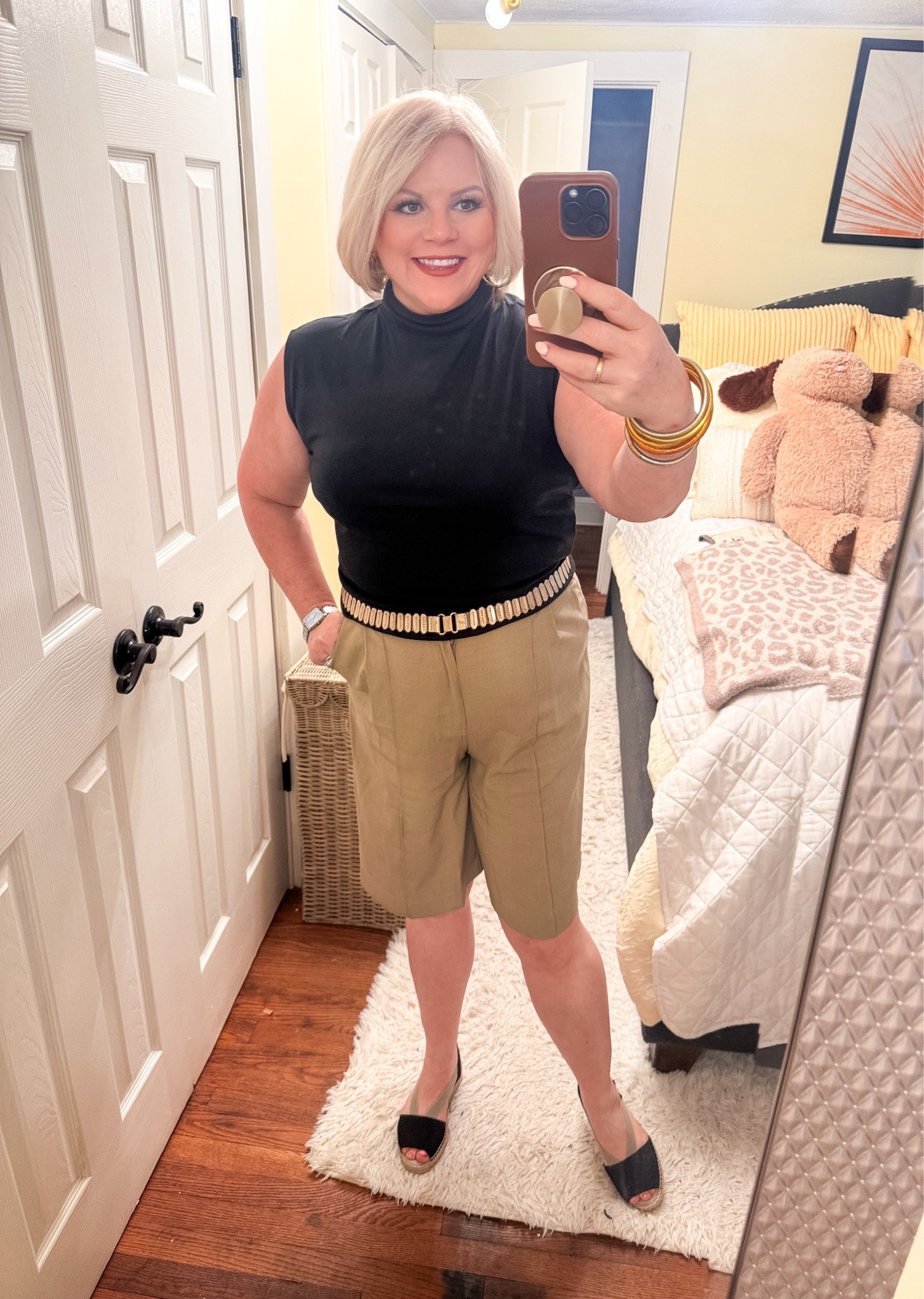 In my French bob era.
I've never had my hair short in my life! I'm vibing with it though.
This outfit will be coming with me to Europe!

Sleeveless, neutrals, vacation outfit, travel outfit , Bermuda shorts

#LTKdayinmylife #LTKTravel #LTKWorkwear