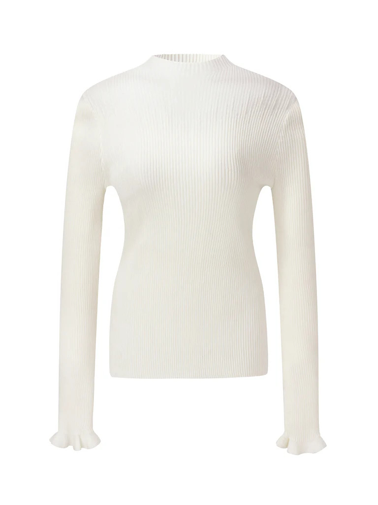 Tencel Wool Blend Mock Neck Women Knit Top | GOELIA
