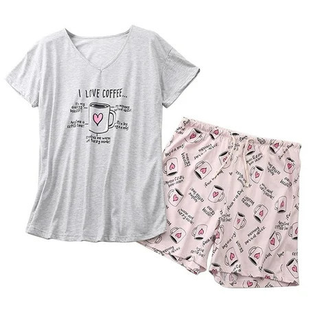 SWSMCLT Women s Cute Pajamas Cotton Pajama Set Summer Thin Drawstring Pjs Soft Funny V Neck Cool Fall Comfy Loose Pink Cup Large | Walmart (US)
