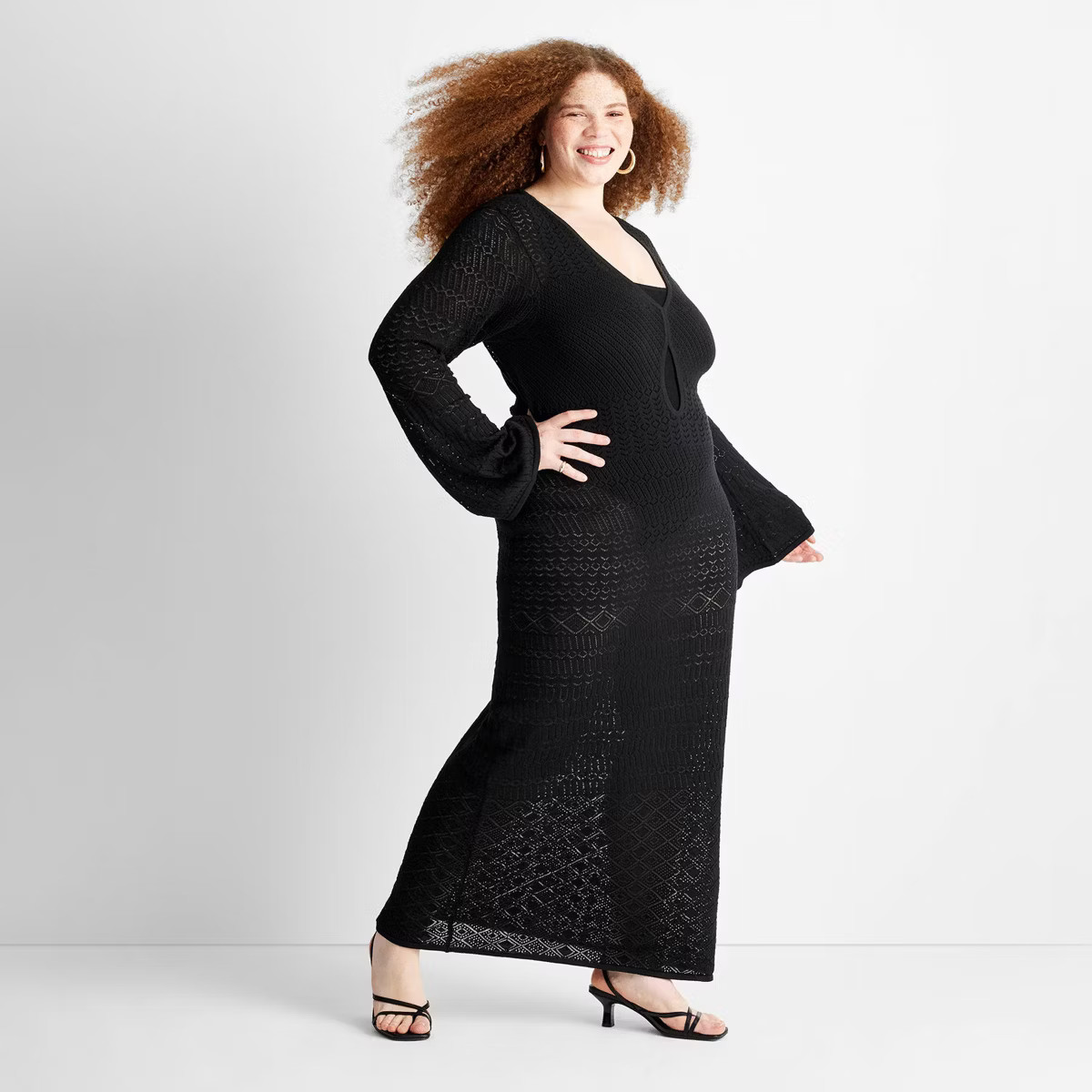 Women's Long Sleeve Open-Work Stitch Midi Dress - Future Collective™ with Jenny K. Lopez Black | Target