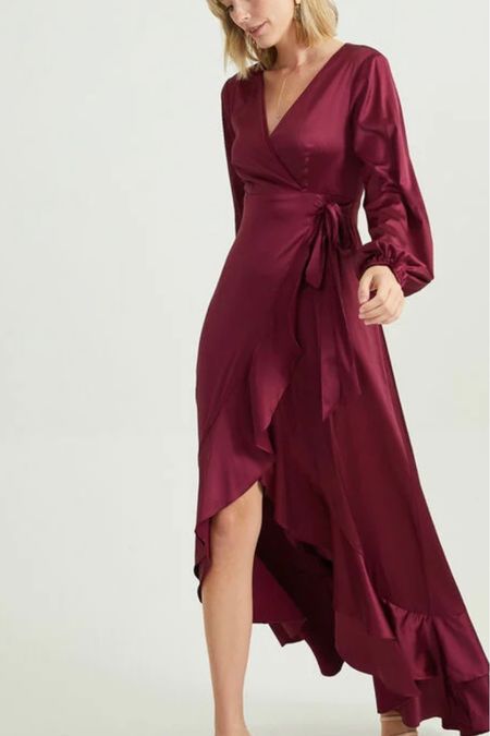 Holiday dress 
This wrapped satin dress is also available in green

#LTKHoliday #LTKstyletip #LTKSeasonal