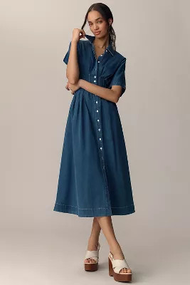 The Tobie Button-Front Pleated Shirt Dress by Exquise: Denim Edition | Anthropologie (US)