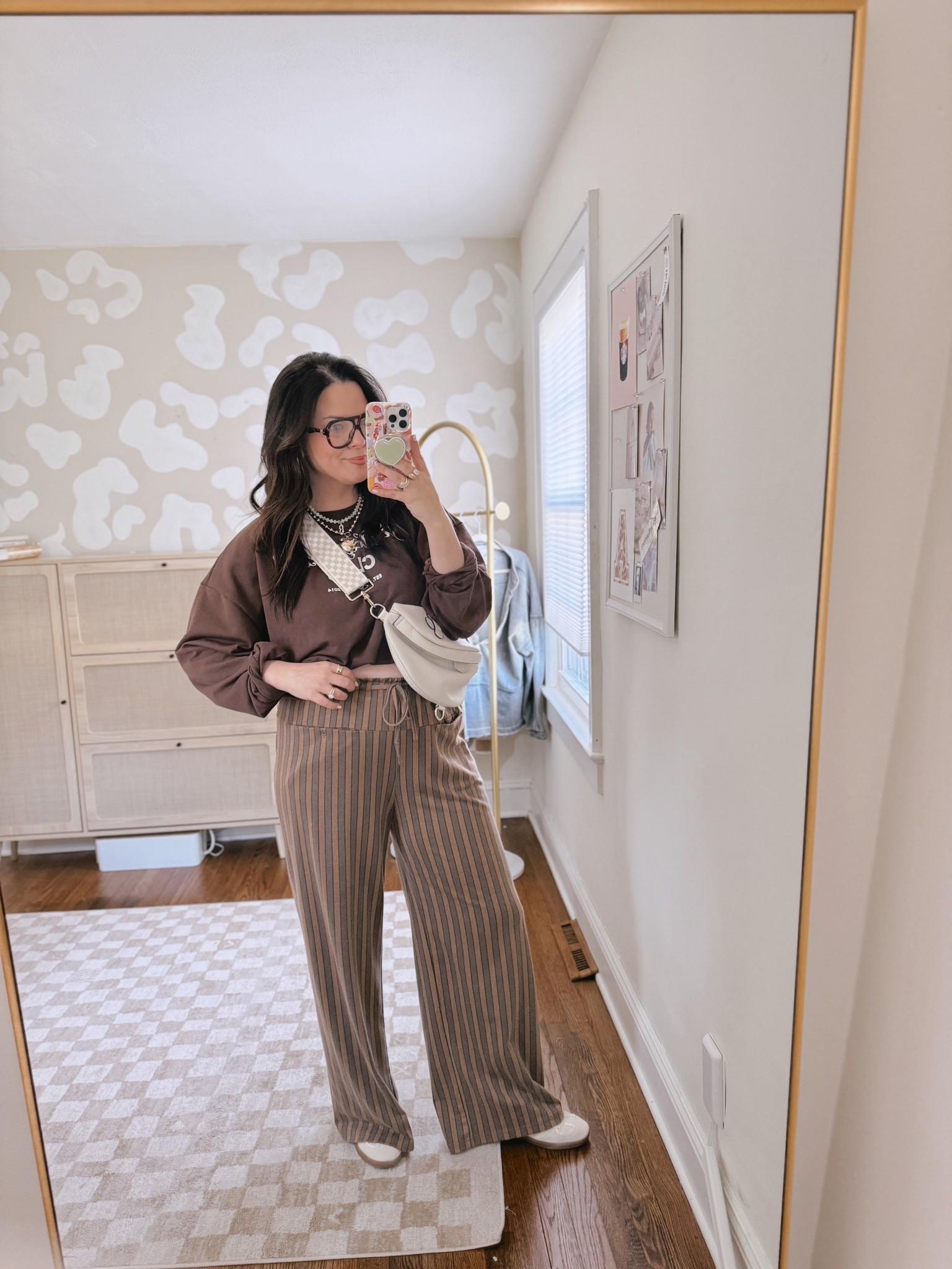 Casual comfy cute outfit.. love the mix of browns.. this crossbody strap is such a fun way to dress up any purse 

#LTKStyleTip #LTKSaleAlert #LTKFindsUnder50