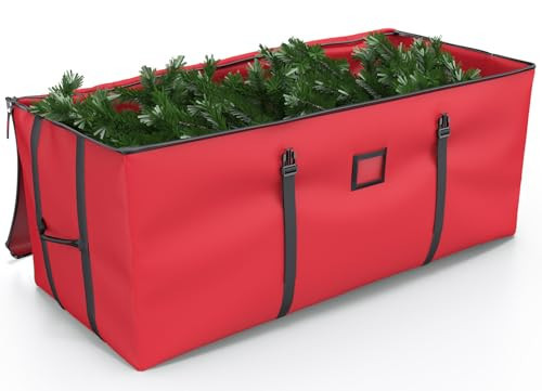 Mrrihand Christmas Tree Storage Bag, Large Artificial Christmas Tree, Anti-Tear Heavy-Duty 600D Oxford Cloth Christmas Tree Storage Box with Handles, Christmas Tree Storage Container (Red, 7.5Ft) | Amazon (US)