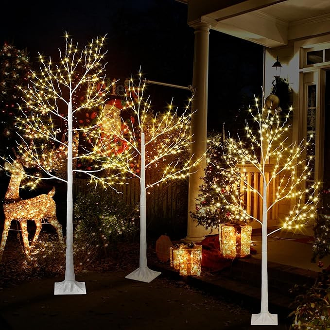 Seizeen 4ft 5ft and 6ft Birch Tree with Led Lights, Warm White, Pack of 3, Artificial Birch Tree ... | Amazon (US)