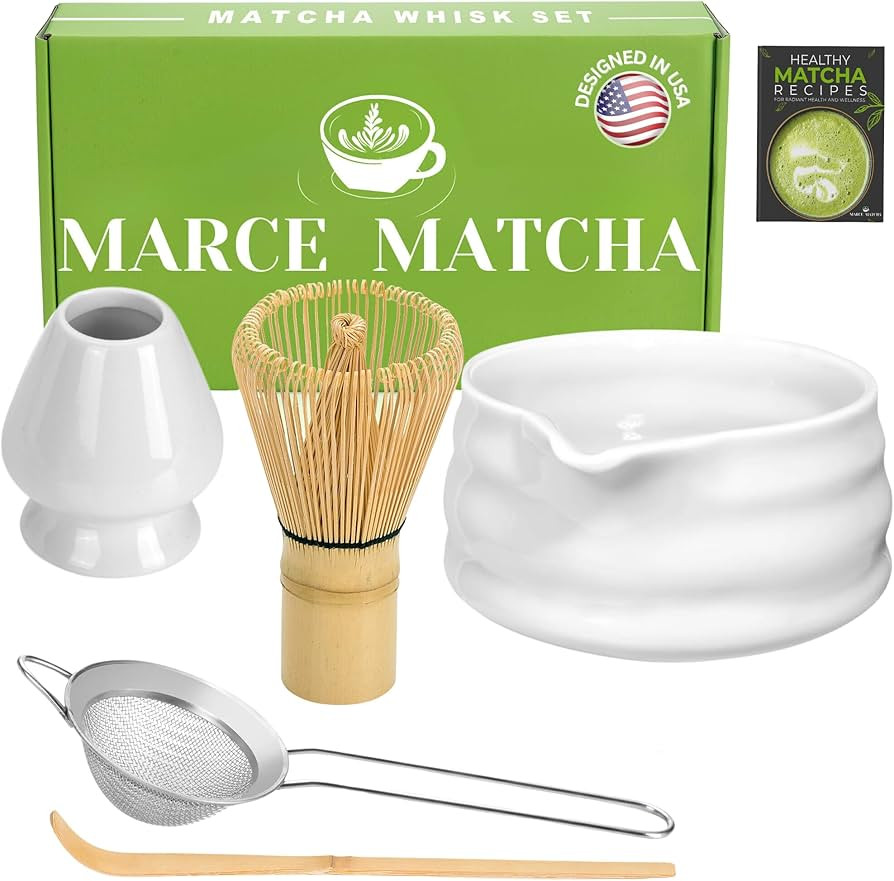 Marce Matcha Whisk Set- Matcha Bowl with Spout, Matcha Whisk, Matcha Sifter, Matcha Whisk Holder,... | Amazon (US)