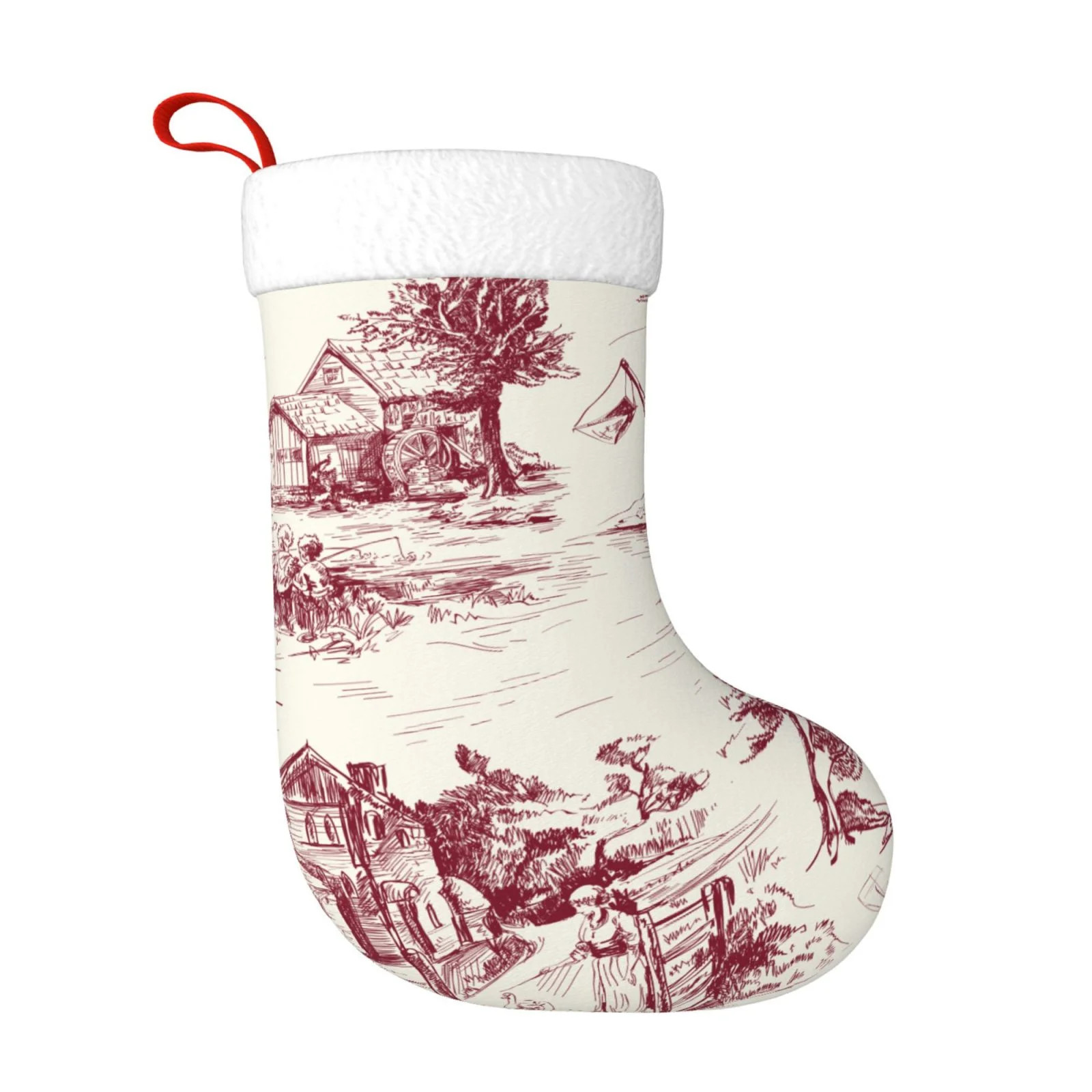 Christmas Stockings Classic French Town Toile White And Red Color Large Hanging Xmas Sock Gift Ba... | Walmart (US)