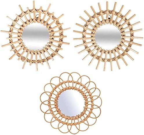 3 Pack Rattan Innovative Art Decoration Round Makeup Mirror Dressing Bedroom Bathroom Wall Hangin... | Amazon (US)
