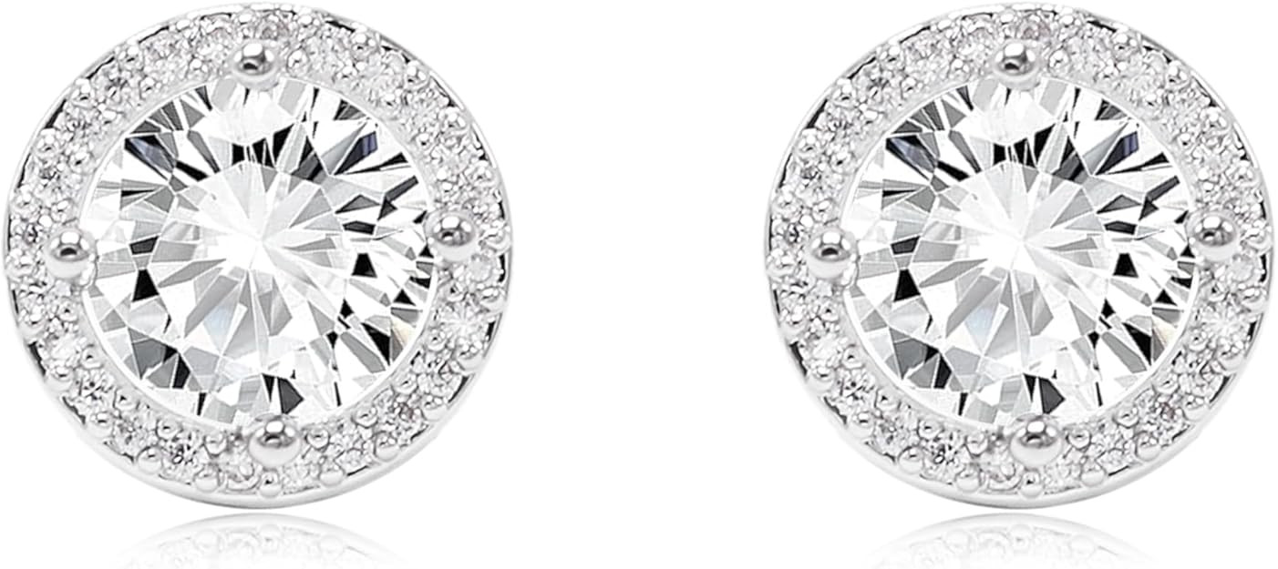 Stud Earrings for Women Men Sterling Silver Cubic Zirconia Earrings Hypoallergenic Large Halo Rou... | Amazon (US)