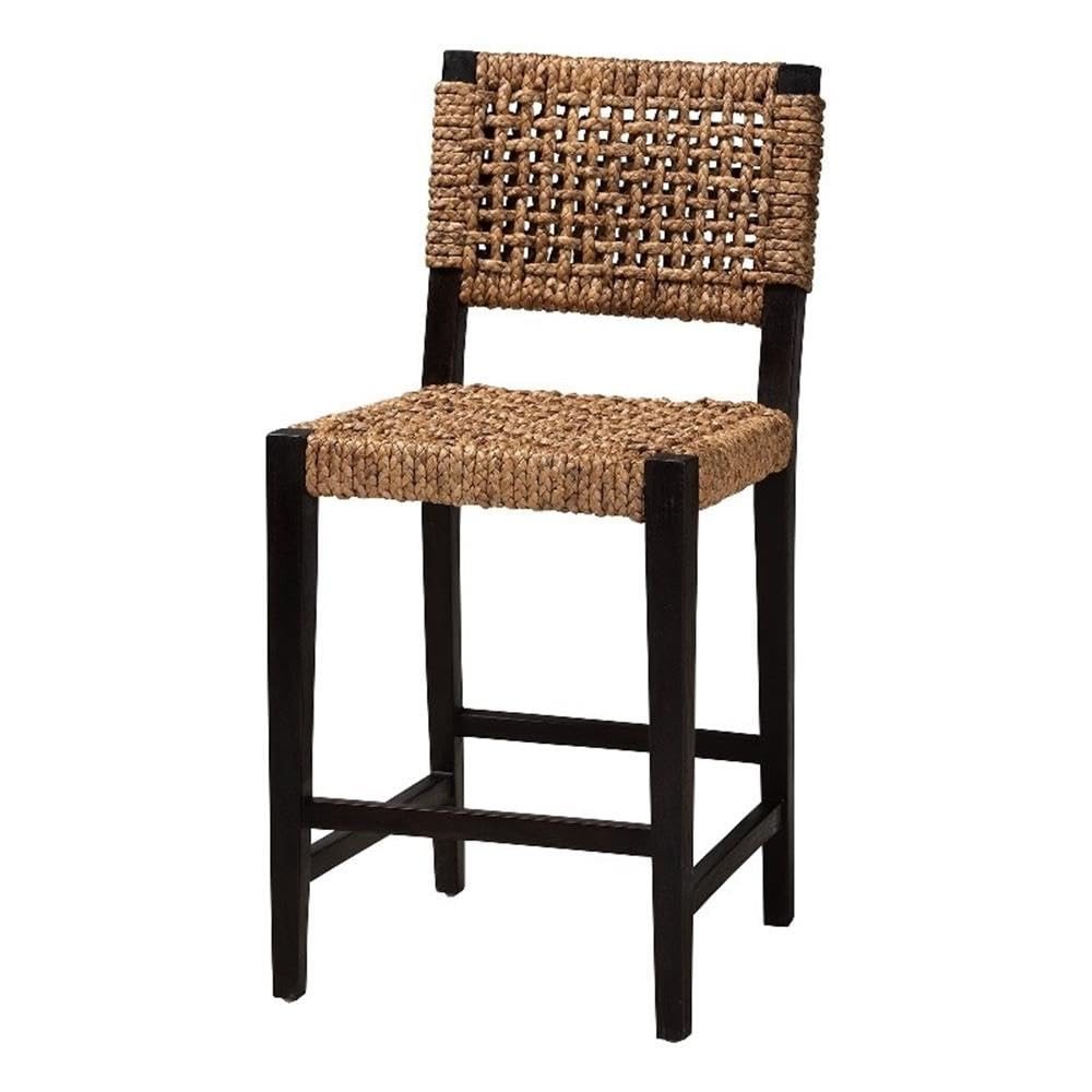 Baxton Studio Alise Modern Bohemian Dark Brown Mahogany Wood and Banana Fiber Counter Stool | Amazon (US)