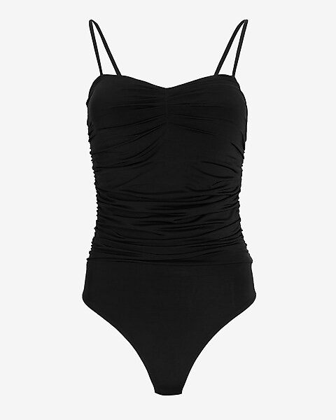 Body Contour Double Layer Ruched Thong Bodysuit | Express