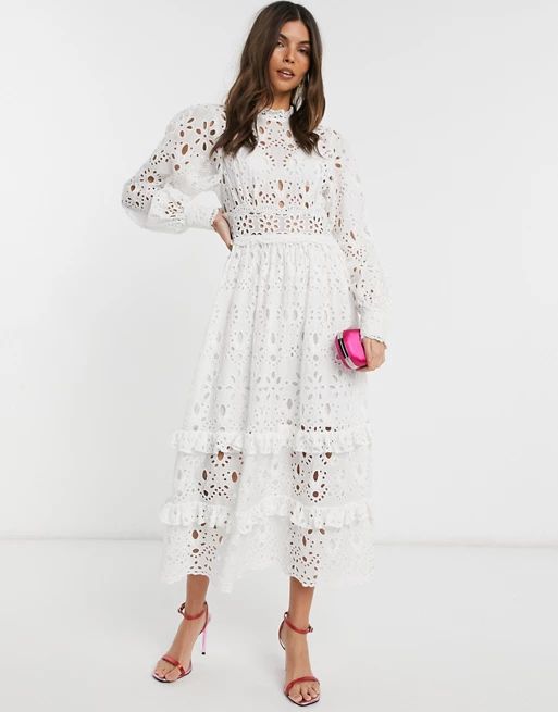 ASOS EDITION broderie midi dress with balloon sleeves | ASOS (Global)