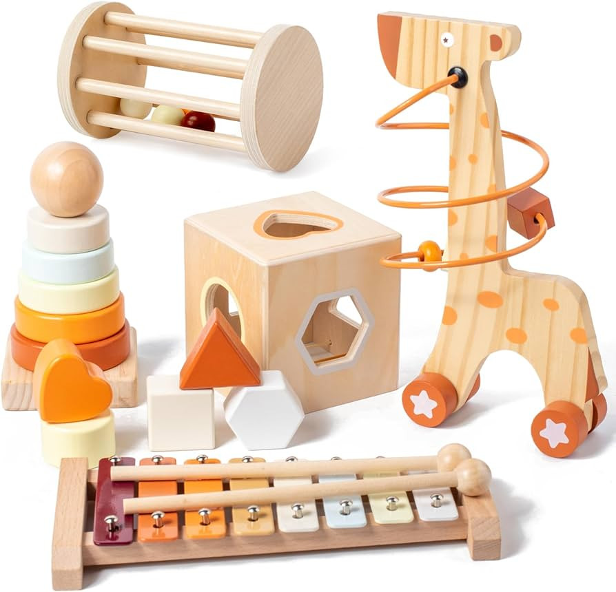 Montessori Toys for 1-3 Year Old, Baby Toys 12-18 Months, Wooden Stacking Rings Toy for Toddlers,... | Amazon (US)