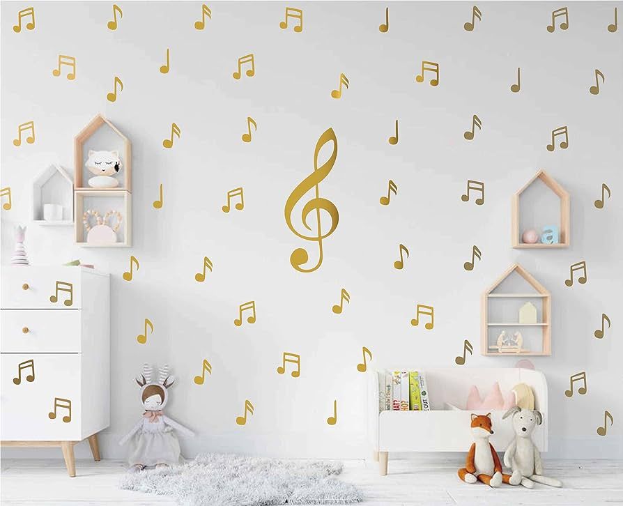 Music Note Pattern Sticker for Kid's Bedroom Music Lover Decorate Wall Decal Baby Girl Removable ... | Amazon (US)