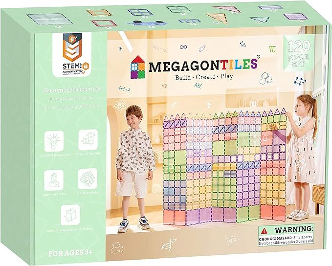 MEGAGONTILES 120PCS Magnetic Tiles | STEM AUTHENTICATED |Magnetic Blocks | Star Magnetic Tiles | ... | Amazon (US)