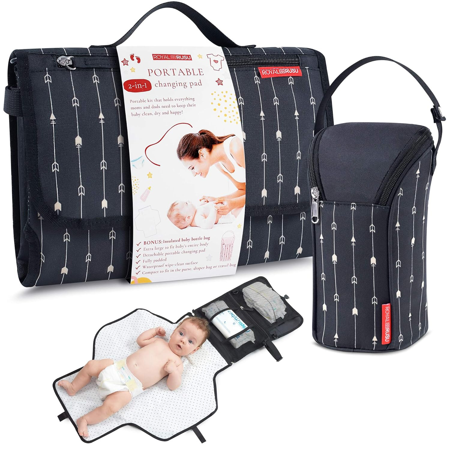 Portable Diaper Changing Pad Waterproof – B0NUS Insulated Baby Bottle Bag, 2-in-1 Diaper Clutch... | Amazon (US)