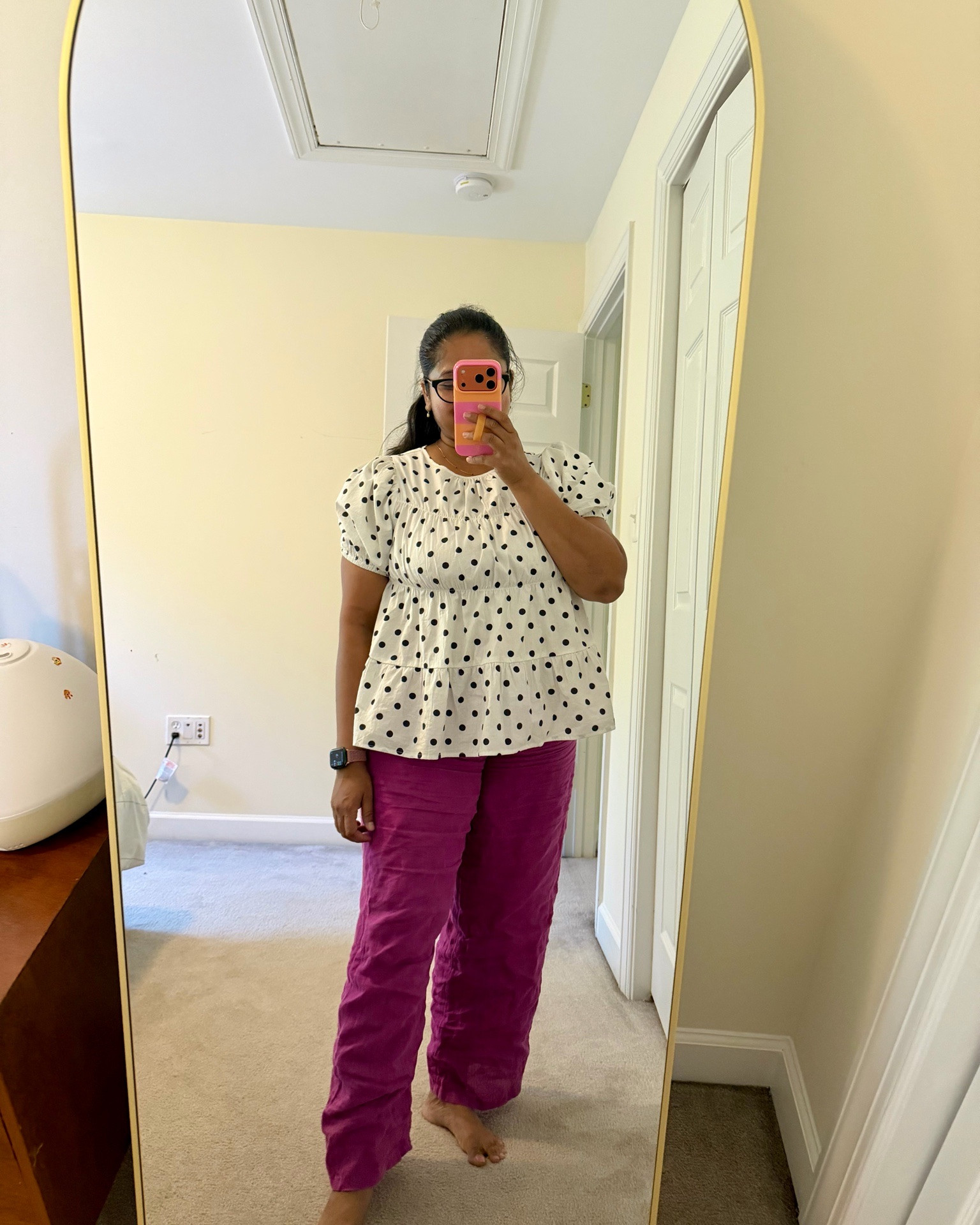 Cute polka dot top with pink linen pants 
@amazon fashion top wearing in size M (should have sized down for S)
@jcrew linen pant in pink

#LTKootd #LTKmomlife #LTKMidsize