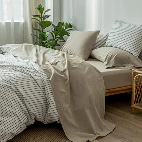 MooMee Bedding Sheet Set 100% Washed Cotton Linen Like Textured Breathable Durable Soft Comfy (Kh... | Walmart (US)