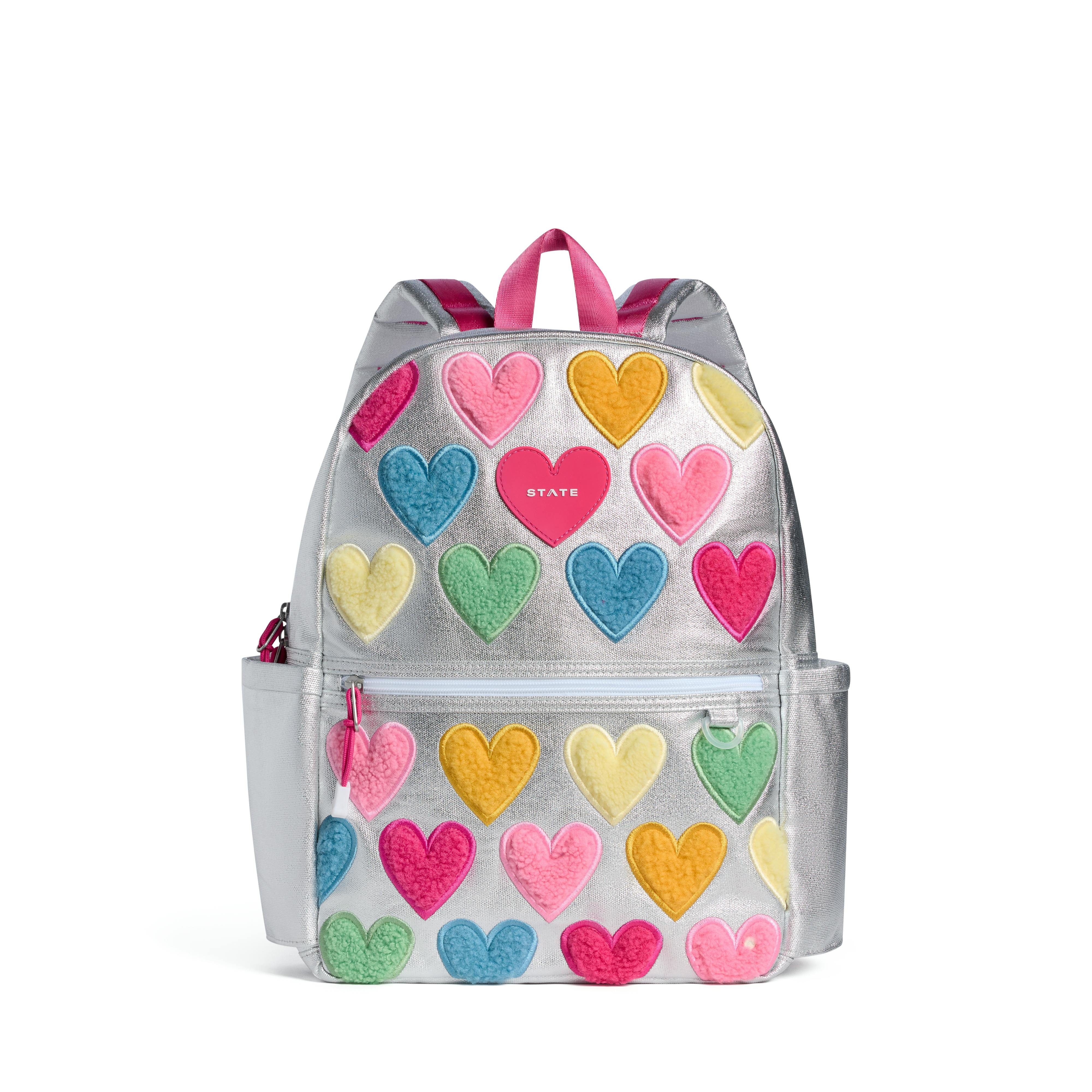 Kane Backpack, Metallic Happy Fuzzy Hearts | Maisonette