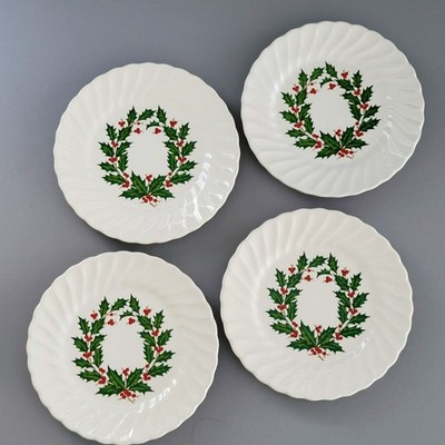 Scio Holly Berry Bread Plate Set of 4, Scalloped Edge Vintage Christmas Dishes | eBay US