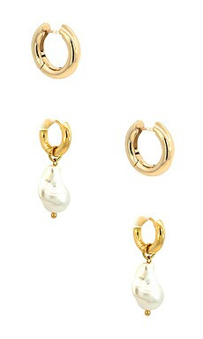 Jordan Road Bianca Hoop And Lou Hoop Earring Set in 14k Gold Plated Brass & Fresh Water Pearl fro... | Revolve Clothing (Global)