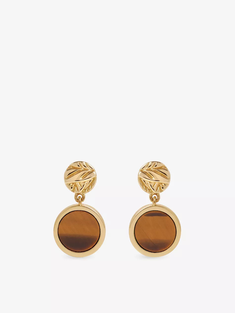 Terra 18ct Yellow-Gold Plated Sterling-Silver And Tiger\u2019s Eye Drop Earrings | Selfridges