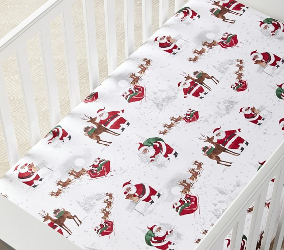 Heritage Santa Organic Flannel Crib Fitted Sheet | Pottery Barn Kids
